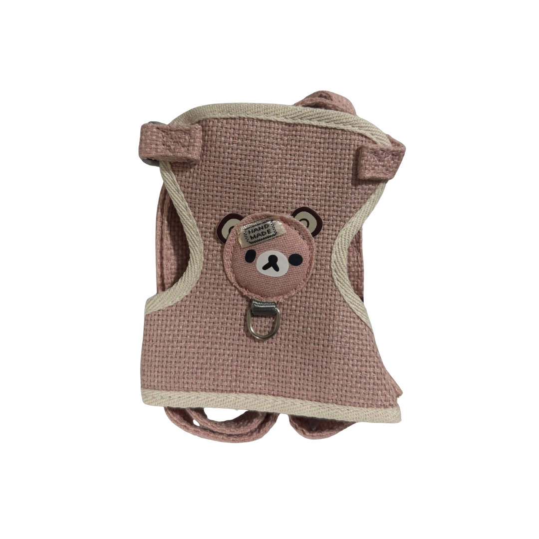 Cute Teddy Bear Linen Pet Harness and Leash